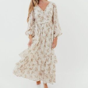 Worth Collective - Shenae Ruffled Tiered Floral Maxi Dress in Vintage Cream - L